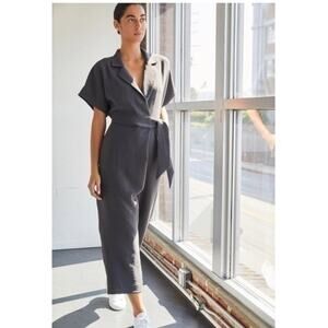 Brochu Walker Sheyla Otter gray wrap front tie waist jumpsuit size Medium